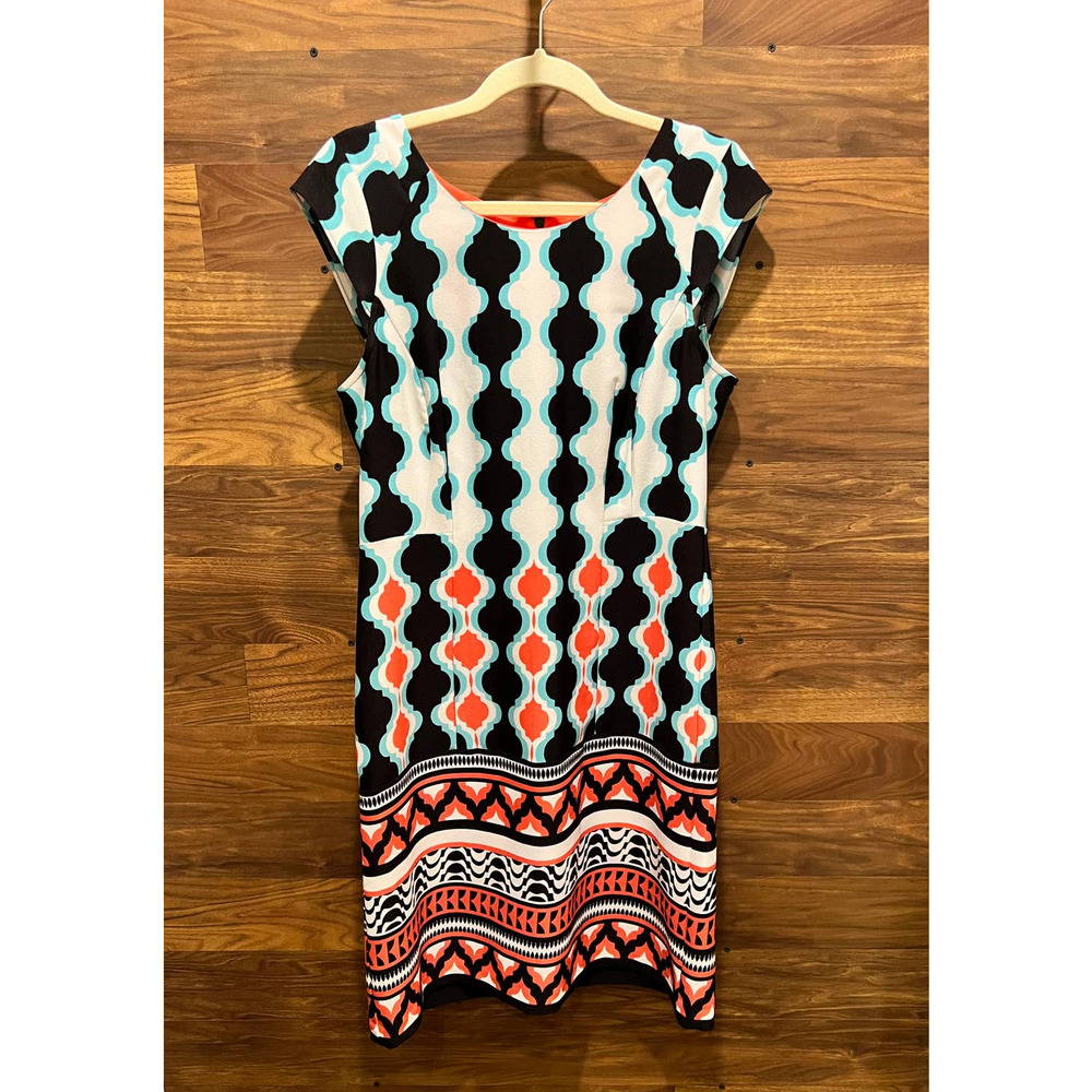 Signature by Robbie Bee A-Line Sleeveless Dress Geometric Pattern Womens Size 10